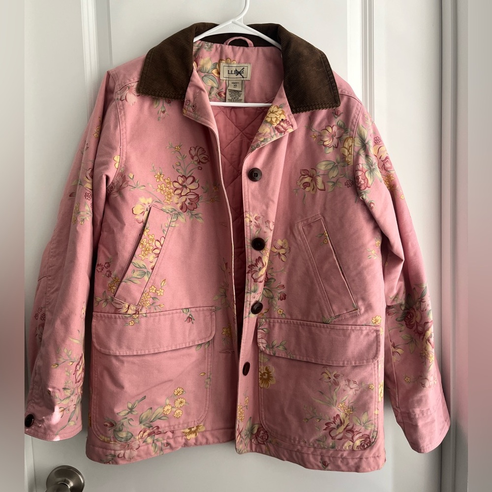 LL Bean vintage pink  floral barn coat